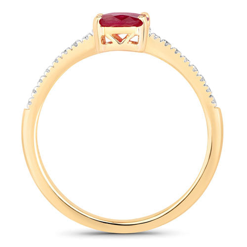 1.43 Carat Genuine Ruby and White Diamond 14K Yellow Gold Ring