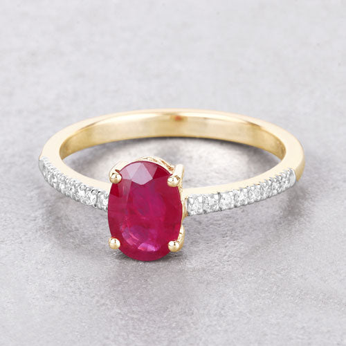 1.43 Carat Genuine Ruby and White Diamond 14K Yellow Gold Ring