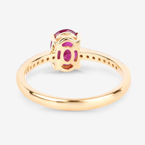 1.43 Carat Genuine Ruby and White Diamond 14K Yellow Gold Ring