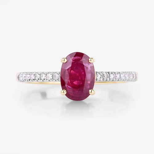 1.43 Carat Genuine Ruby and White Diamond 14K Yellow Gold Ring