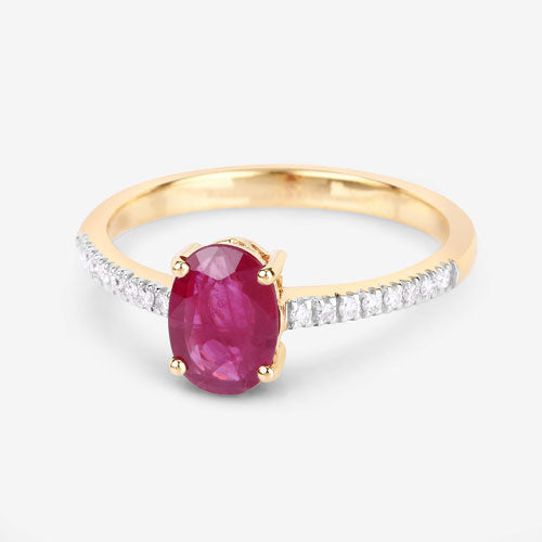 1.43 Carat Genuine Ruby and White Diamond 14K Yellow Gold Ring