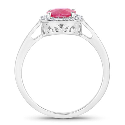 1.83 Carat Genuine Ruby and White Diamond 14K White Gold Ring