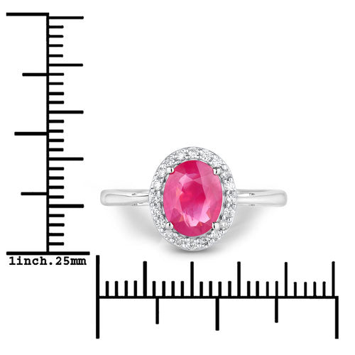 1.83 Carat Genuine Ruby and White Diamond 14K White Gold Ring