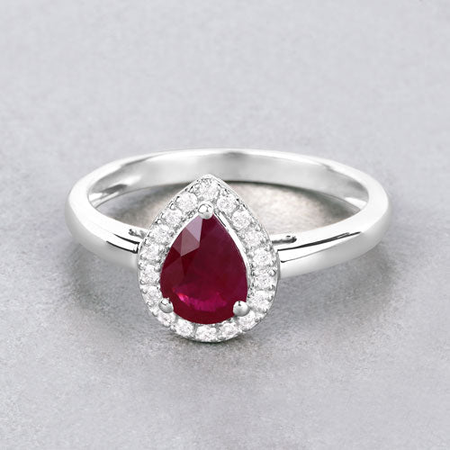 1.02 Carat Genuine Ruby and White Diamond 14K White Gold Ring