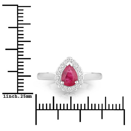 0.94 Carat Genuine Ruby and White Diamond 14K White Gold Ring