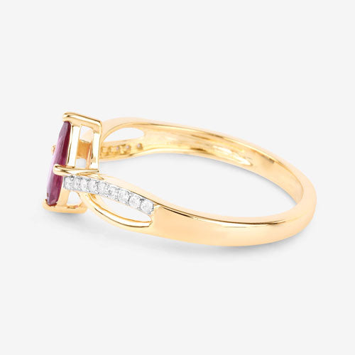 0.52 Carat Genuine Ruby and White Diamond 14K Yellow Gold Ring