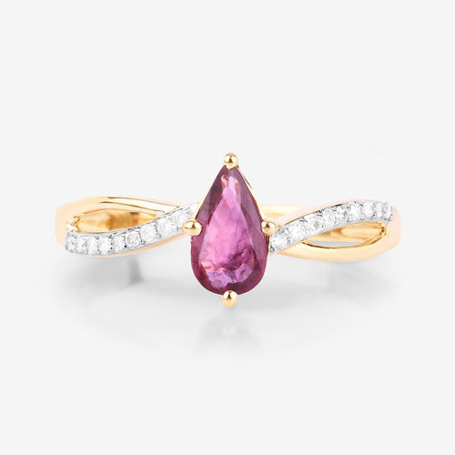 0.52 Carat Genuine Ruby and White Diamond 14K Yellow Gold Ring