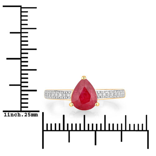 1.56 Carat Genuine Ruby and White Diamond 14K Yellow Gold Ring