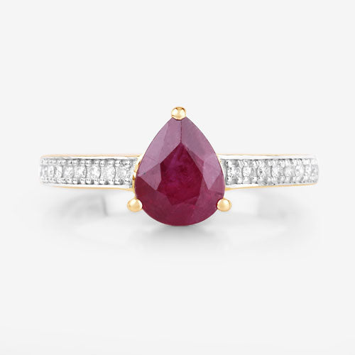 1.56 Carat Genuine Ruby and White Diamond 14K Yellow Gold Ring