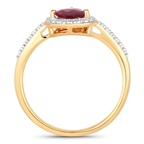 1.25 Carat Genuine Ruby and White Diamond 14K Yellow Gold Ring