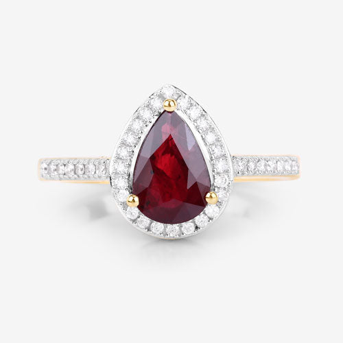 1.25 Carat Genuine Ruby and White Diamond 14K Yellow Gold Ring