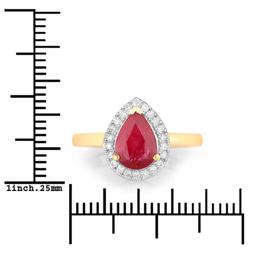 1.38 Carat Genuine Ruby and White Diamond 14K Yellow Gold Ring
