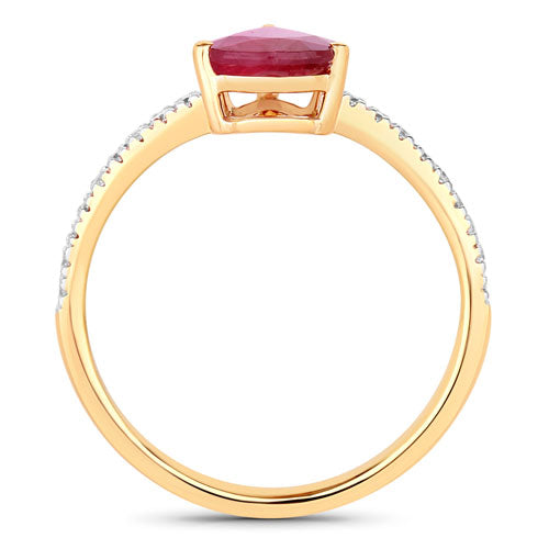 1.68 Carat Genuine Ruby and White Diamond 14K Yellow Gold Ring