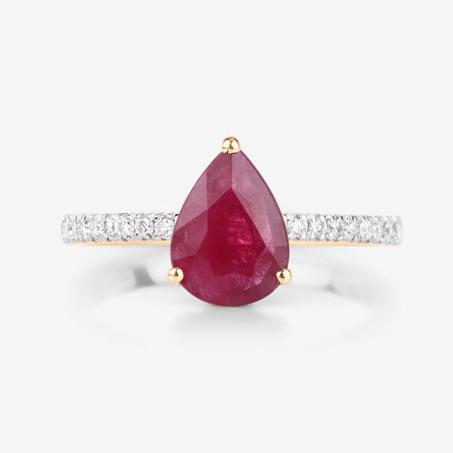 1.68 Carat Genuine Ruby and White Diamond 14K Yellow Gold Ring
