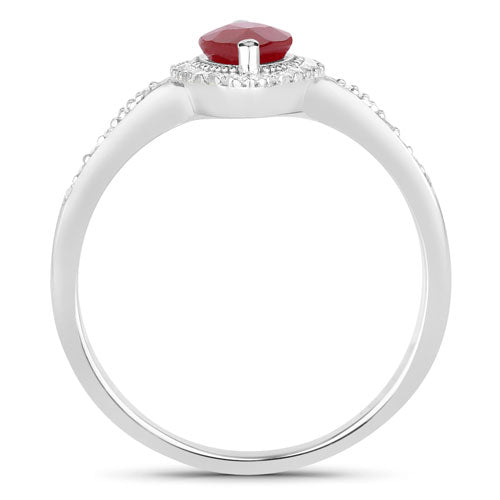 0.96 Carat Genuine Ruby and White Diamond 14K White Gold Ring