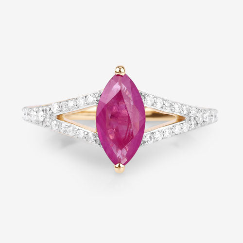 1.58 Carat Genuine Ruby and White Diamond 14K Yellow Gold Ring