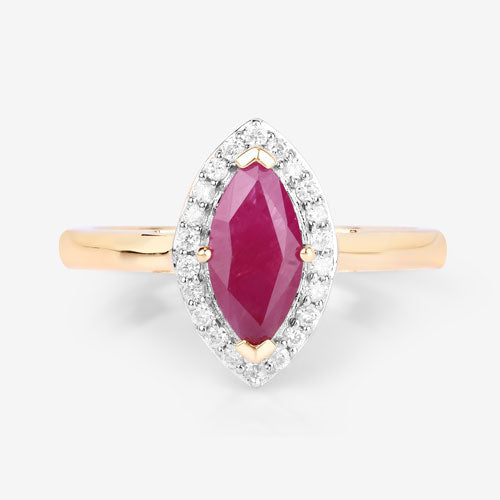 1.57 Carat Genuine Ruby and White Diamond 14K Yellow Gold Ring