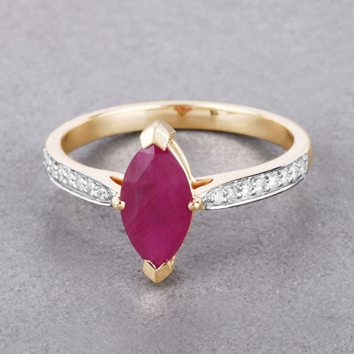 1.51 Carat Genuine Ruby and White Diamond 14K Yellow Gold Ring
