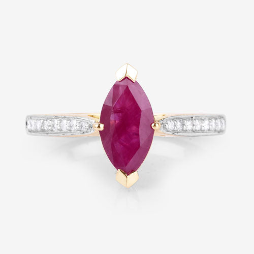 1.51 Carat Genuine Ruby and White Diamond 14K Yellow Gold Ring