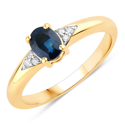 0.84 Carat Genuine Blue Sapphire and White Diamond 14K Yellow Gold Ring