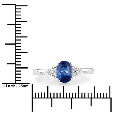 1.01 Carat Genuine Blue Sapphire and White Diamond 14K White Gold Ring