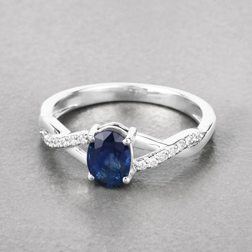 1.04 Carat Genuine Blue Sapphire and White Diamond 14K White Gold Ring