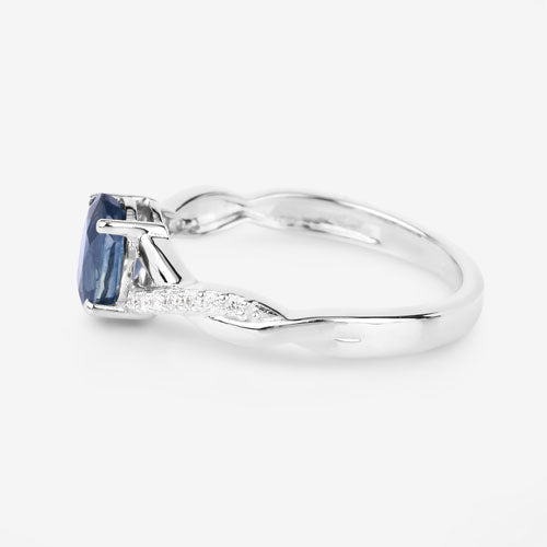 1.04 Carat Genuine Blue Sapphire and White Diamond 14K White Gold Ring