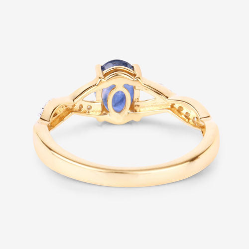 1.04 Carat Genuine Blue Sapphire and White Diamond 14K Yellow Gold Ring