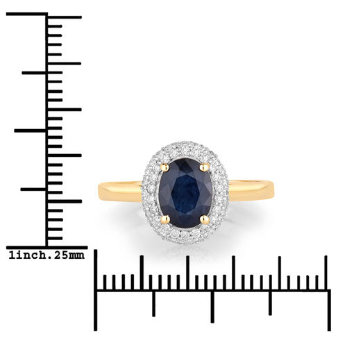 1.84 Carat Genuine Blue Sapphire and White Diamond 14K Yellow Gold Ring