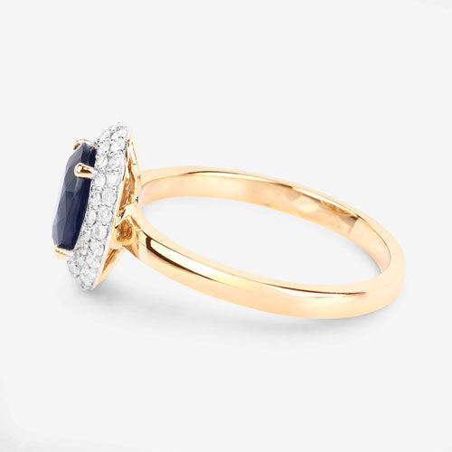 1.84 Carat Genuine Blue Sapphire and White Diamond 14K Yellow Gold Ring