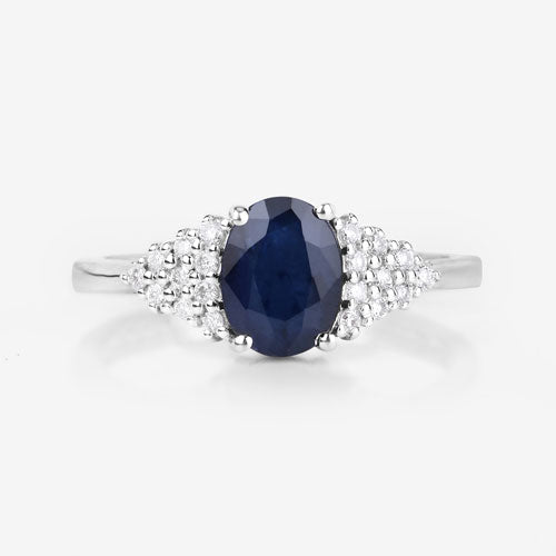 1.73 Carat Genuine Blue Sapphire and White Diamond 14K White Gold Ring