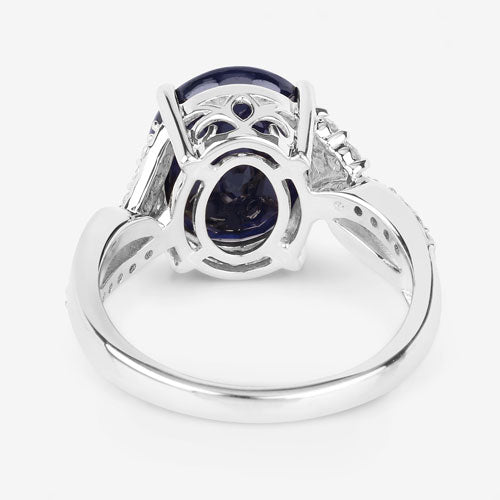 6.54 Carat Genuine Blue Sapphire and White Diamond 14K White Gold Ring