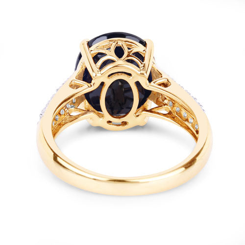 6.49 Carat Genuine Blue Sapphire and White Diamond 14K Yellow Gold Ring
