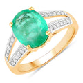 2.29 Carat Genuine Zambian Emerald and White Diamond 14K Yellow Gold Ring