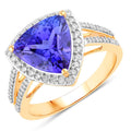 4.10 Carat Genuine Tanzanite and White Diamond 14K Yellow Gold Ring