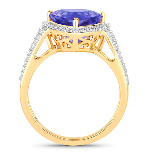 4.10 Carat Genuine Tanzanite and White Diamond 14K Yellow Gold Ring