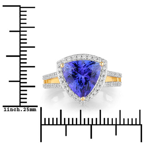 4.10 Carat Genuine Tanzanite and White Diamond 14K Yellow Gold Ring