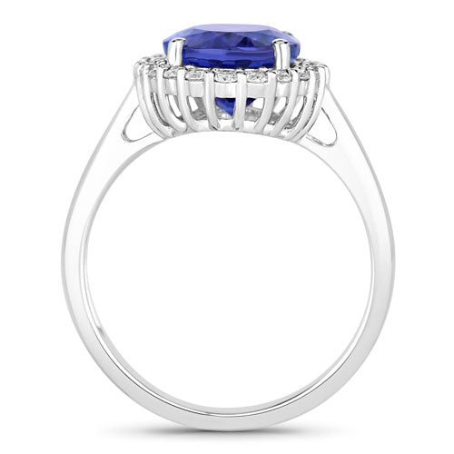 3.95 Carat Genuine Tanzanite and White Diamond 14K White Gold Ring