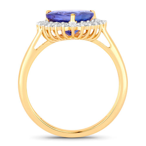2.68 Carat Genuine Tanzanite and White Diamond 14K Yellow Gold Ring