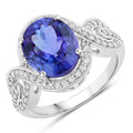 4.54 Carat Genuine Tanzanite and White Diamond 14K White Gold Ring