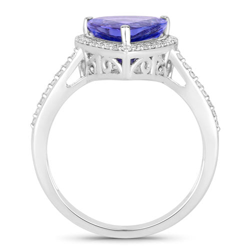 2.57 Carat Genuine Tanzanite and White Diamond 14K White Gold Ring