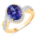 2.79 Carat Genuine Tanzanite and White Diamond 14K Yellow Gold Ring
