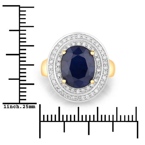 4.82 Carat Genuine Blue Sapphire and White Diamond 14K Yellow Gold Ring