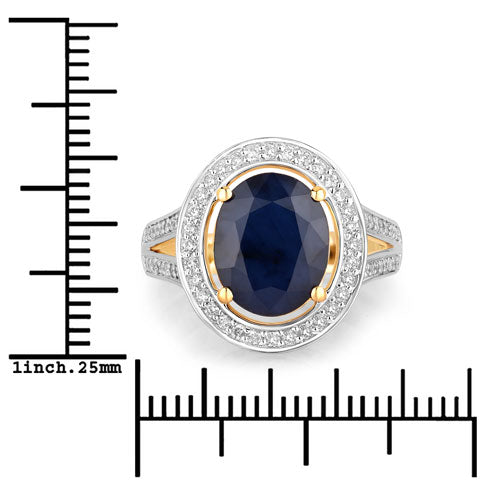 4.74 Carat Genuine Blue Sapphire and White Diamond 14K Yellow Gold Ring