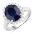 4.63 Carat Genuine Blue Sapphire and White Diamond 14K White Gold Ring