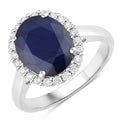 4.63 Carat Genuine Blue Sapphire and White Diamond 14K White Gold Ring