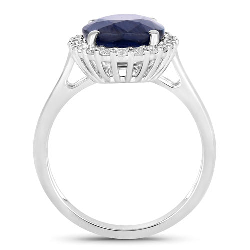 4.63 Carat Genuine Blue Sapphire and White Diamond 14K White Gold Ring