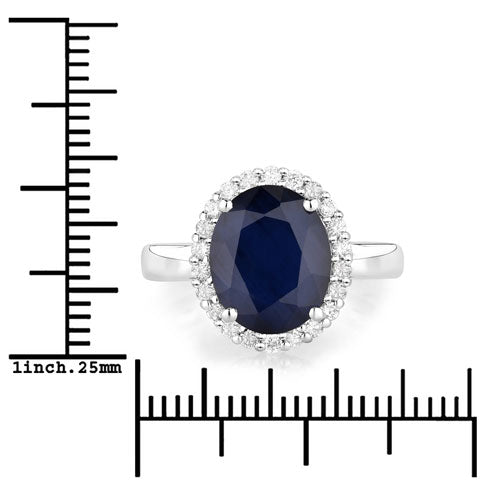 4.63 Carat Genuine Blue Sapphire and White Diamond 14K White Gold Ring