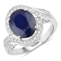 4.69 Carat Genuine Blue Sapphire and White Diamond 14K White Gold Ring