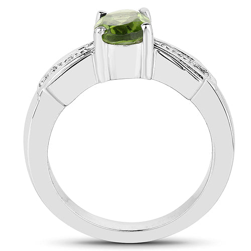 1.13 Carat Genuine Peridot and White Topaz .925 Sterling Silver Ring